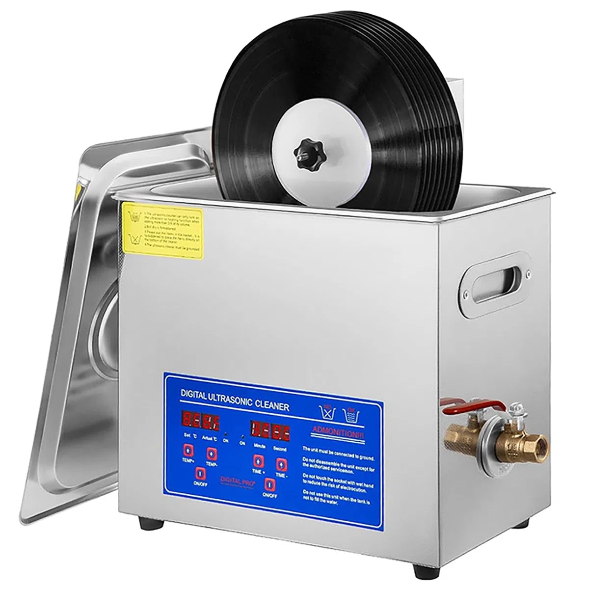 Limpiador ultrasónico de discos de vinilo de 6 litros, sistema de limpieza de discos de vinilo con calefacción de 180 W con rejilla de secado Limpieza de LP de doble cara con rotación automática