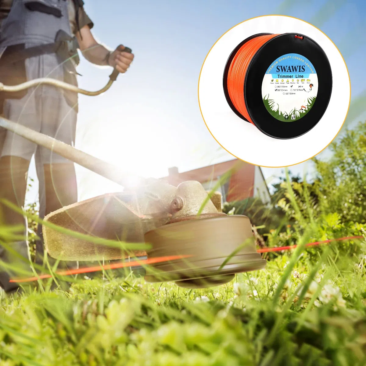 SWAWIS Hilo Desbrozadora 2,4mm x 240M Hilo de Corte Hilo de Nylon de Cortacésped Redonda para Jardin Hierba, Naranja