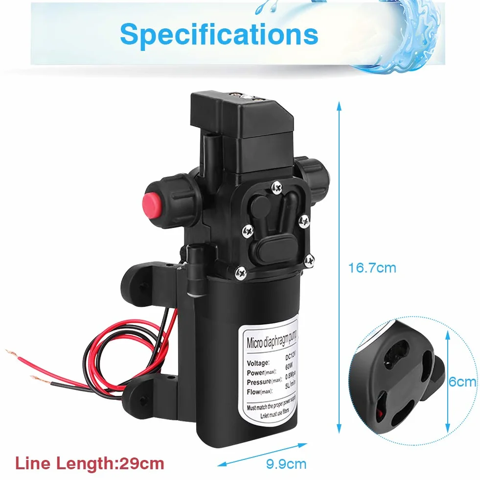Bomba de agua para autocaravana, 12 V, presión, membrana autocebante con interruptor, bombas automáticas de alta presión, para camping, barco y limpieza de coche