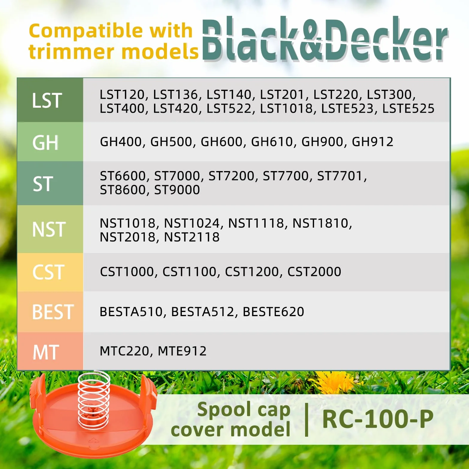 6 Bobina Hilo Line de Recambio Compatible con Black and Decker Desbrozadora, Ø1,65 mm & Longitudes 10 m, Contiene 6 Bobinas, 1 Cubierta y 1 Muelle