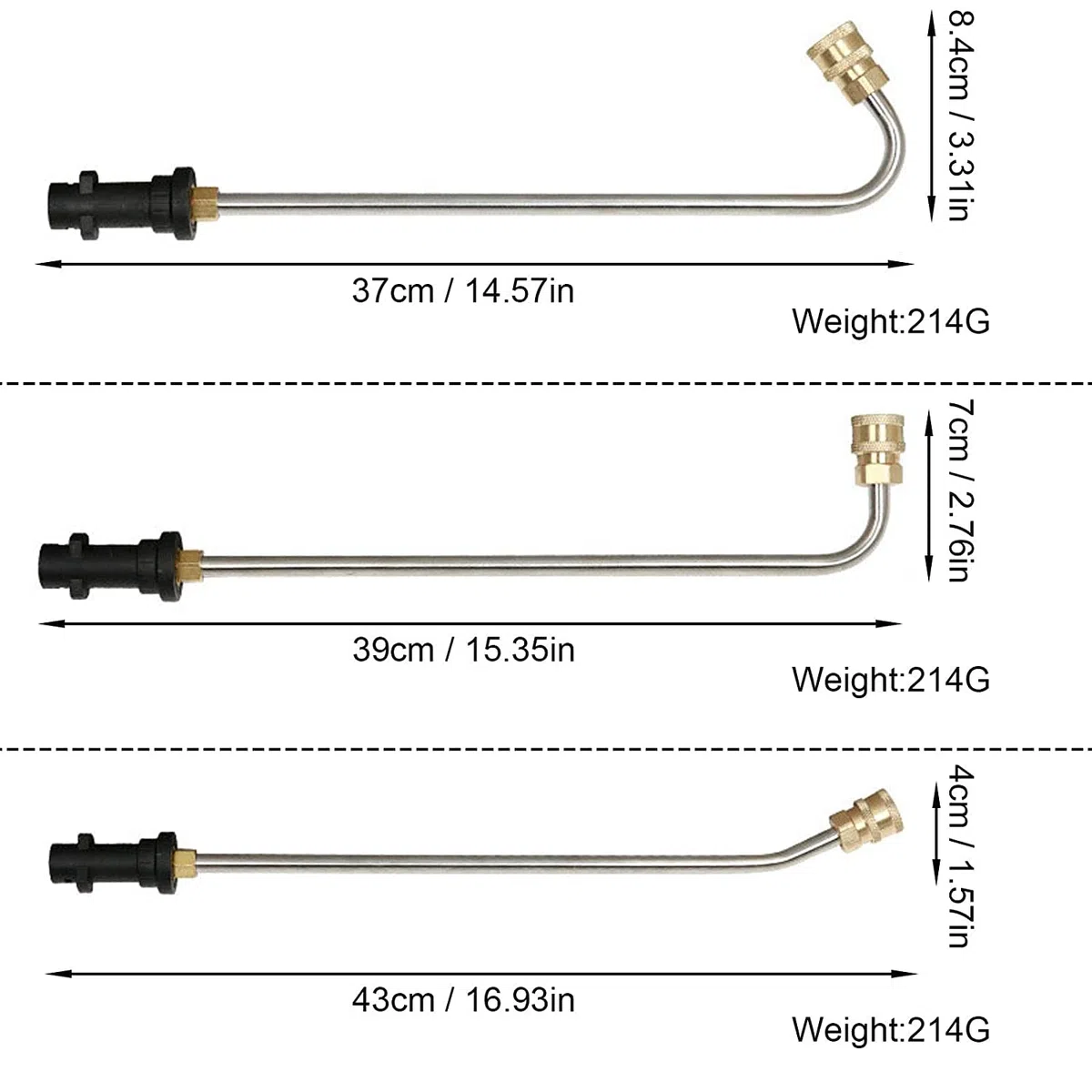 Varita de extensión para pistola de lavado a presión, conector rápido de 1/4 pulgadas, barra de limpieza para pistola de lavado para Karcher K2-K7 (oro 90 grados)