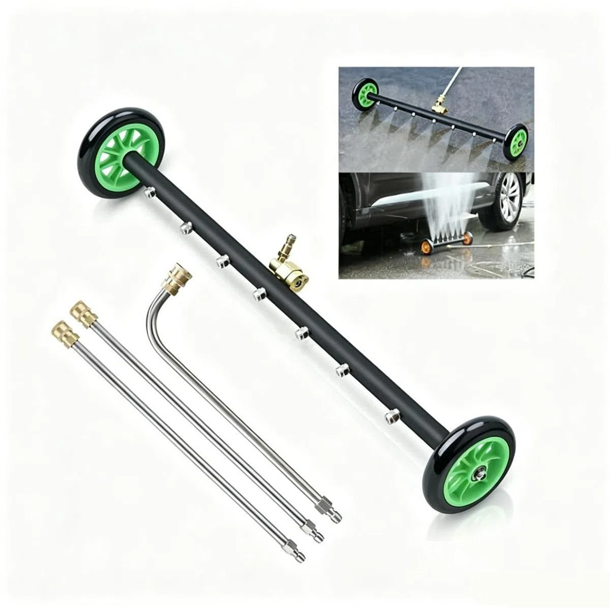 Kit de Limpieza de Bajos de Coche: de Alta Presión, Cepillo, Accesorios, Acero Y Cobre, Estable Y Adecuado para La Limpieza.