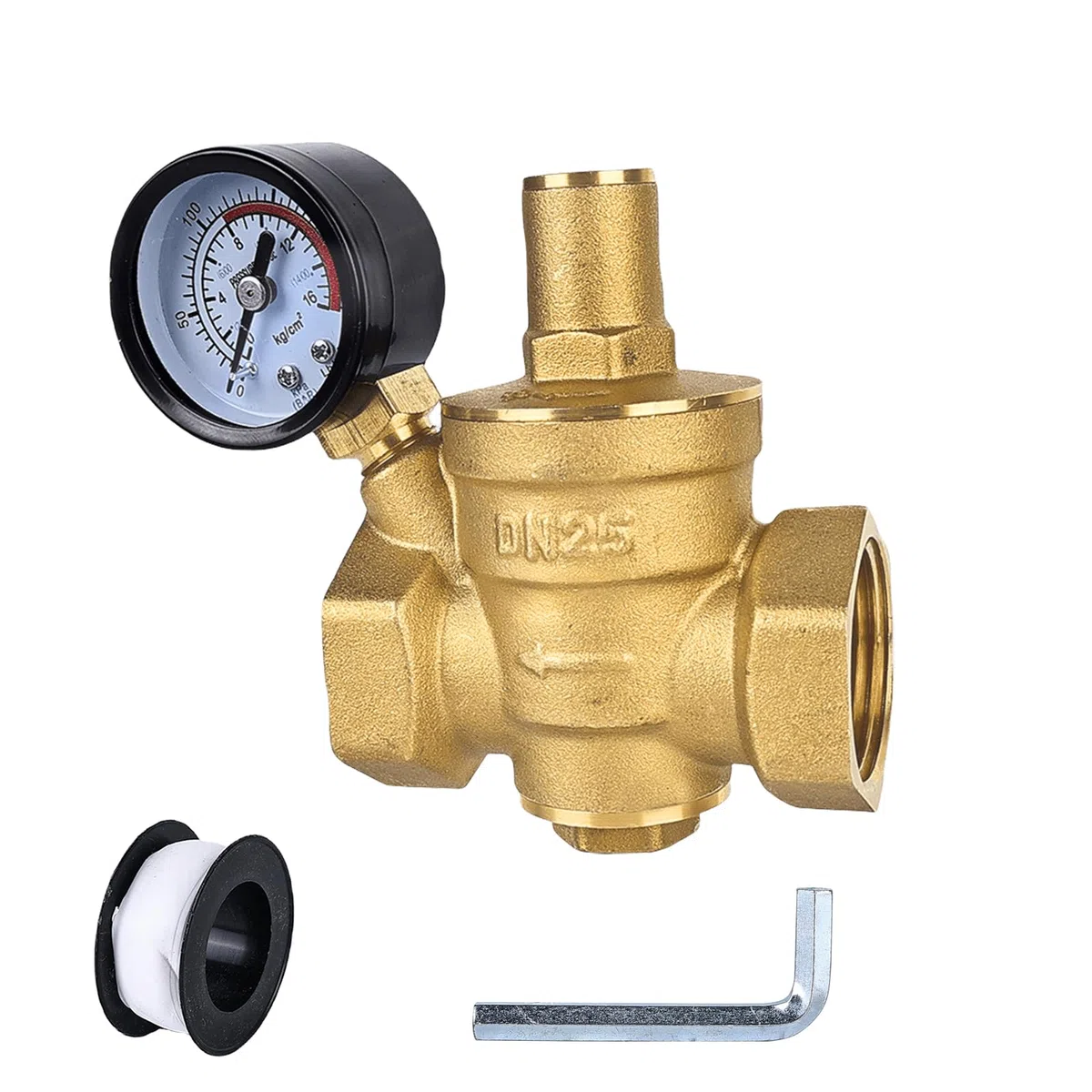 Regulador de presión de agua de 1 pulgada DN25 con manómetro: Sporgo latón reductor de presión ajustable regulador de presión de agua válvula válvula regulador de presión